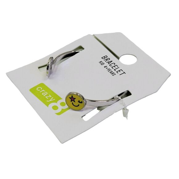 Crazy 8 Emoji Cuff Bracelet Yellow Silver Tone Happy Face Kids Childrens Jewelry - Picture 3 of 4